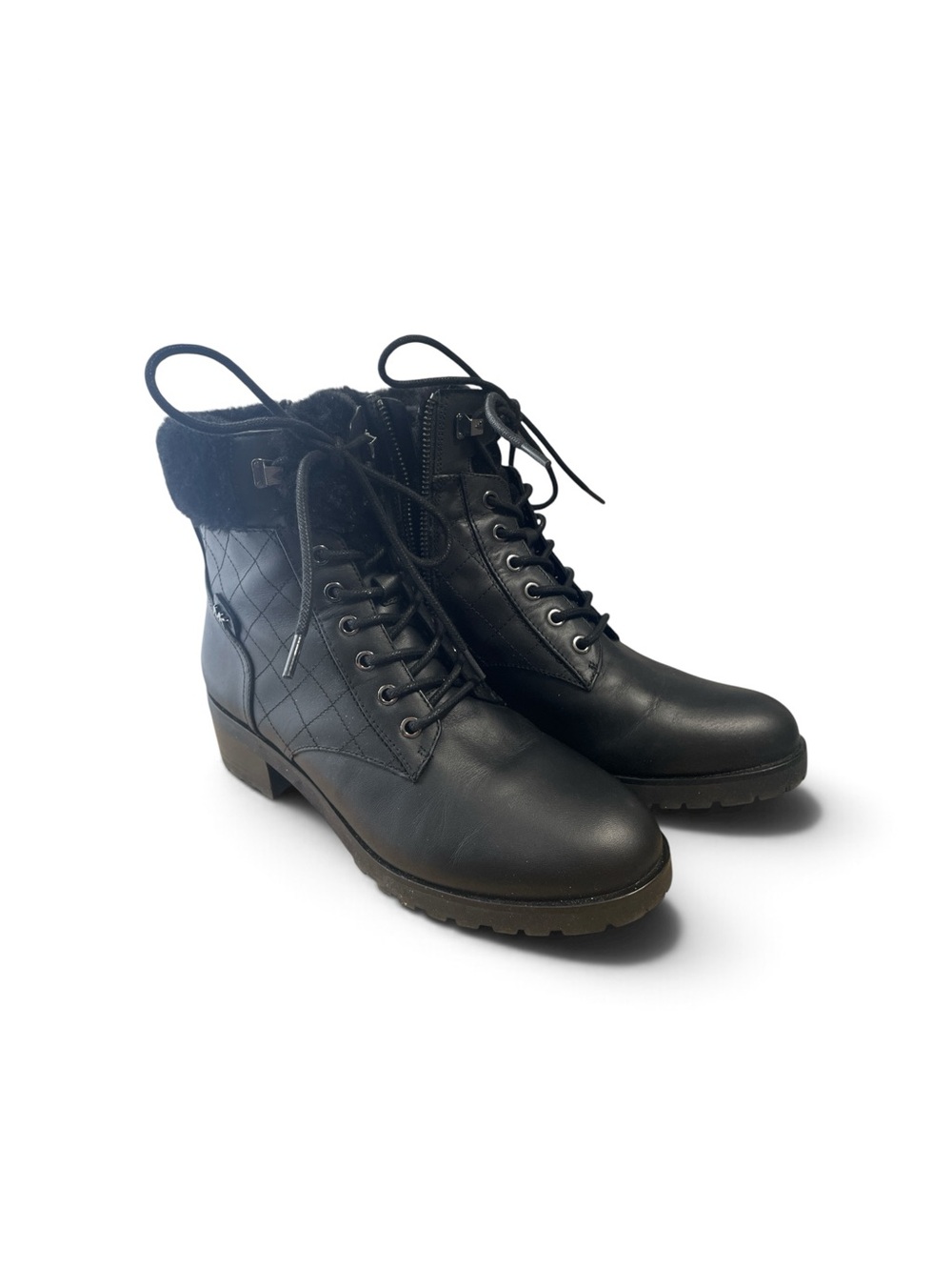 Michael Kors Leather Faux Fur Black Combat Boots size 7.5 - Picture 2 of 9